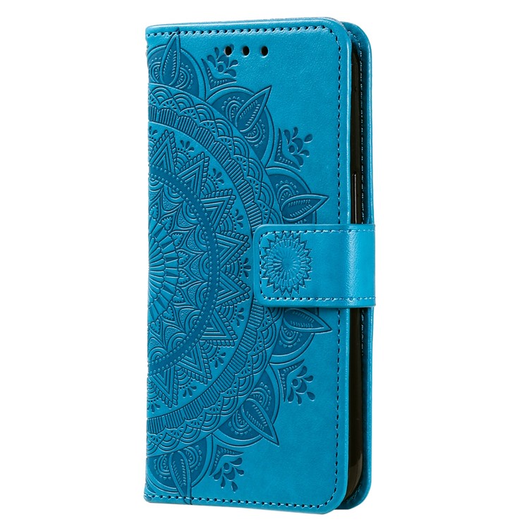 Mandala Flower Imprinted PU Leather Case for Oppo A17 4G / A17k 4G , Flip Stand Magnetic Clasp Protection Wallet Cover - Blue