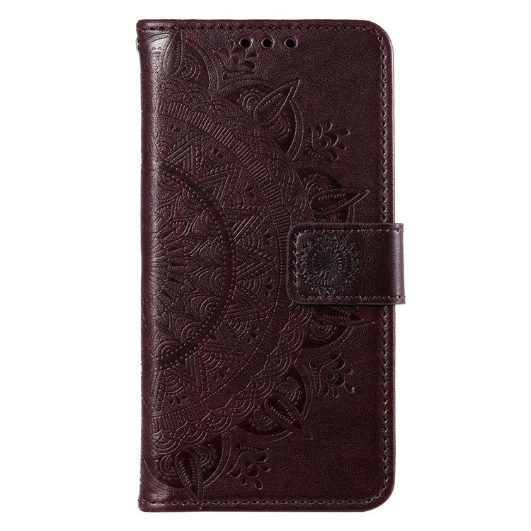 Mandala Flower Imprinted PU Leather Case for Oppo A17 4G / A17k 4G , Flip Stand Magnetic Clasp Protection Wallet Cover - Brown