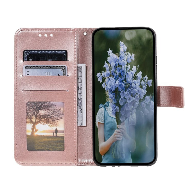 Mandala Flower Imprinted PU Leather Case for Oppo A17 4G / A17k 4G , Flip Stand Magnetic Clasp Protection Wallet Cover - Rose Gold