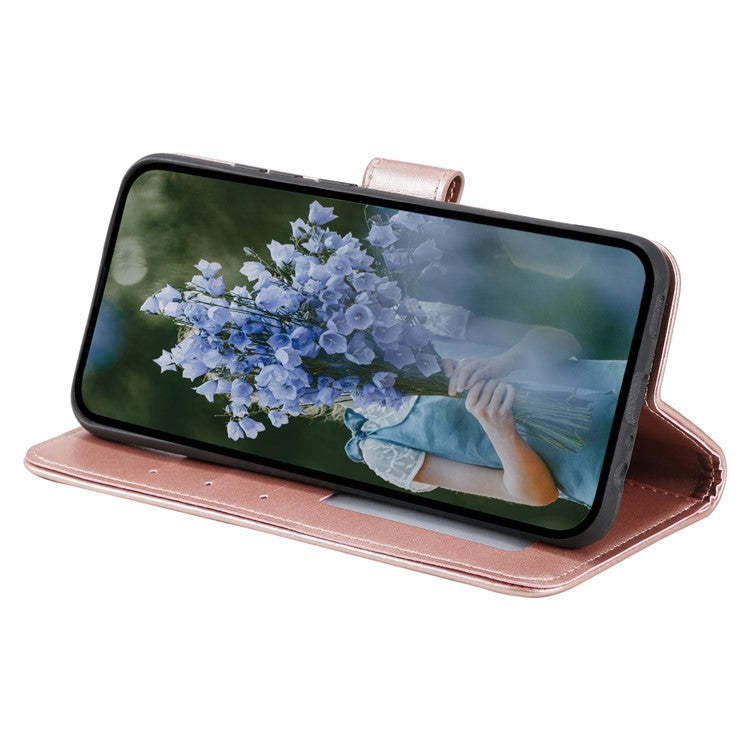 Mandala Flower Imprinted PU Leather Case for Oppo A17 4G / A17k 4G , Flip Stand Magnetic Clasp Protection Wallet Cover - Rose Gold