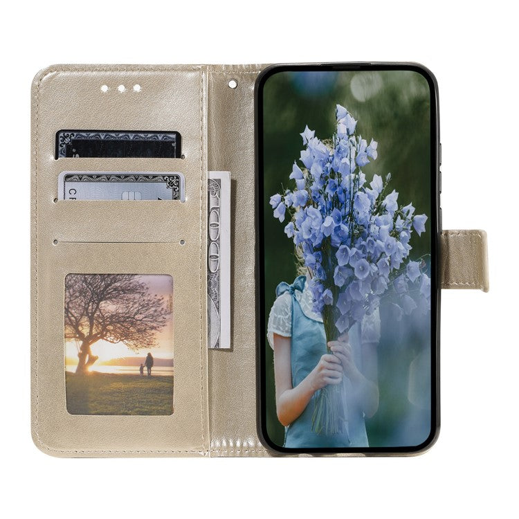 Mandala Flower Imprinted PU Leather Case for Oppo A17 4G / A17k 4G , Flip Stand Magnetic Clasp Protection Wallet Cover - Gold
