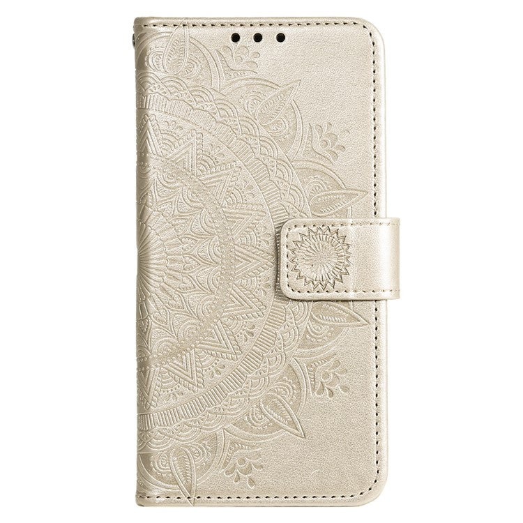Mandala Flower Imprinted PU Leather Case for Oppo A17 4G / A17k 4G , Flip Stand Magnetic Clasp Protection Wallet Cover - Gold