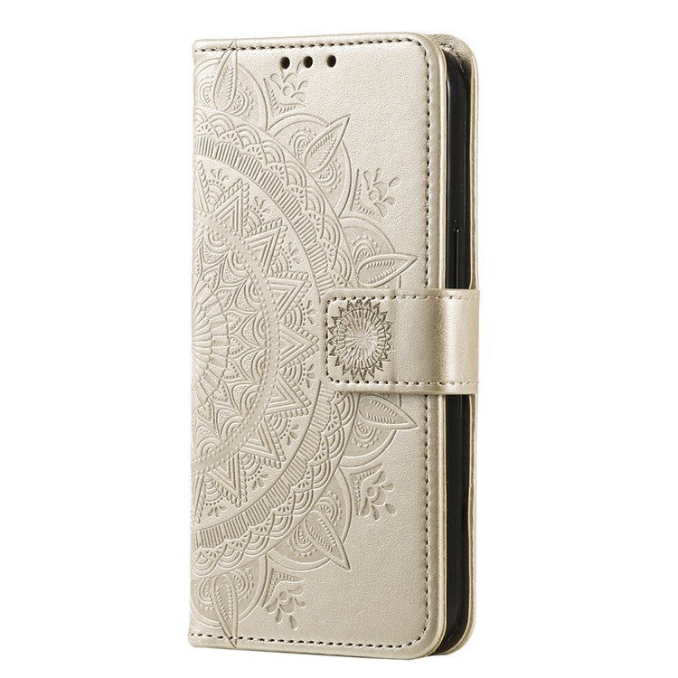 Mandala Flower Imprinted PU Leather Case for Oppo A17 4G / A17k 4G , Flip Stand Magnetic Clasp Protection Wallet Cover - Gold