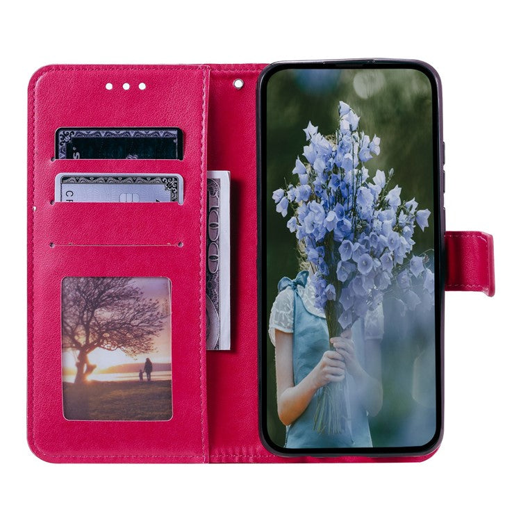 Mandala Flower Imprinted PU Leather Case for Oppo A17 4G / A17k 4G , Flip Stand Magnetic Clasp Protection Wallet Cover - Red
