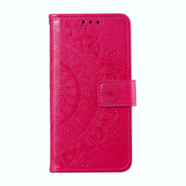 Mandala Flower Imprinted PU Leather Case for Oppo A17 4G / A17k 4G , Flip Stand Magnetic Clasp Protection Wallet Cover - Red