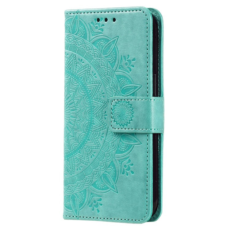 Mandala Flower Imprinted PU Leather Case for Oppo A17 4G / A17k 4G , Flip Stand Magnetic Clasp Protection Wallet Cover - Green