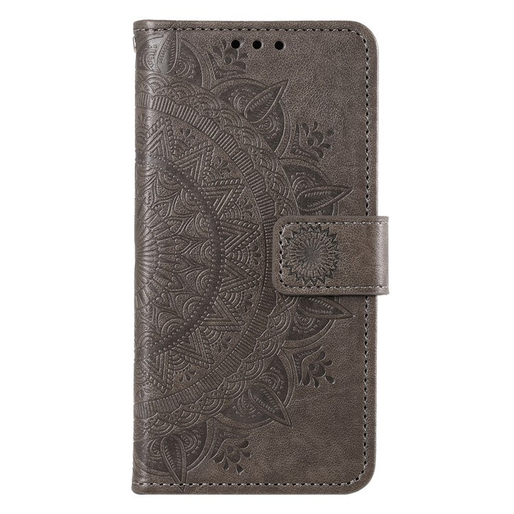Mandala Flower Imprinted PU Leather Case for Oppo A17 4G / A17k 4G , Flip Stand Magnetic Clasp Protection Wallet Cover - Grey