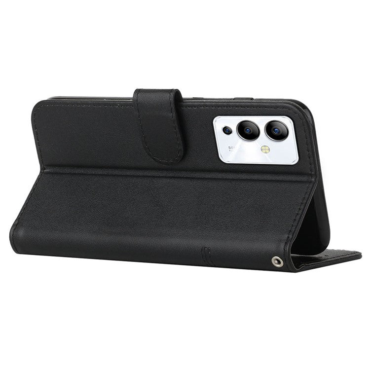 For Infinix Note 12i Stitching PU Leather Phone Cover Wallet Foldable Stand Full Protection Folio Flip Smartphone Case with Strap - Black