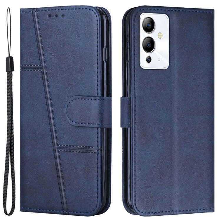 For Infinix Note 12i Stitching PU Leather Phone Cover Wallet Foldable Stand Full Protection Folio Flip Smartphone Case with Strap - Sapphire