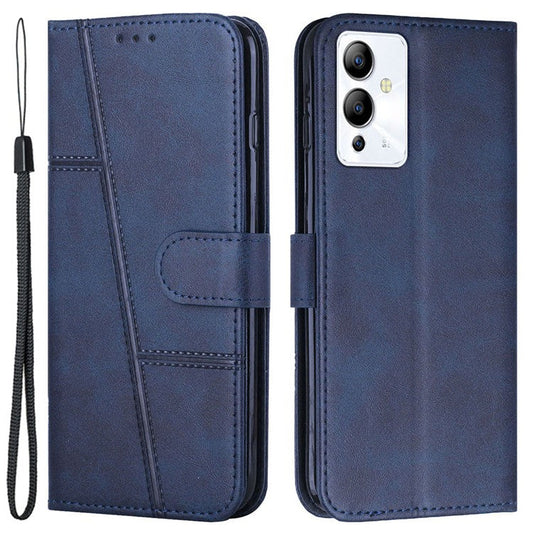 For Infinix Note 12i Stitching PU Leather Phone Cover Wallet Foldable Stand Full Protection Folio Flip Smartphone Case with Strap - Sapphire
