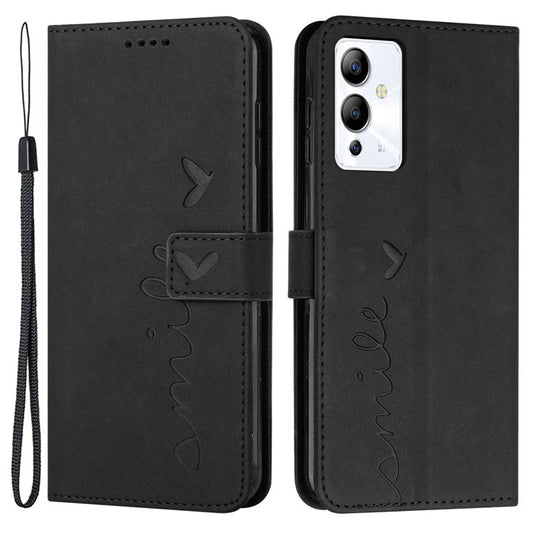For Infinix Note 12i Heart Shape Imprinting Phone Case Skin-Touch Shockproof PU Leather Wallet Stand Magnetic Clasp Cover - Black