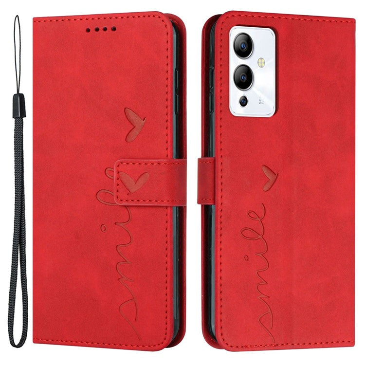 For Infinix Note 12i Heart Shape Imprinting Phone Case Skin-Touch Shockproof PU Leather Wallet Stand Magnetic Clasp Cover - Red