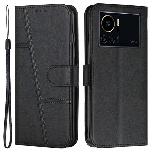 For Infinix Note 12 VIP 4G Anti-Scratch Stitching PU Leather Phone Case Wallet Drop-Proof Phone Cover with Strap - Black