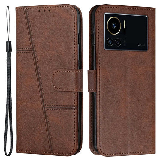 For Infinix Note 12 VIP 4G Anti-Scratch Stitching PU Leather Phone Case Wallet Drop-Proof Phone Cover with Strap - Brown