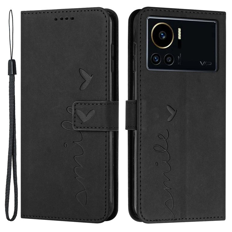 Phone Case Bag for Infinix Note 12 VIP 4G, Heart Shape Imprinting Wallet Stand Skin-Touch Feeling Cover - Black