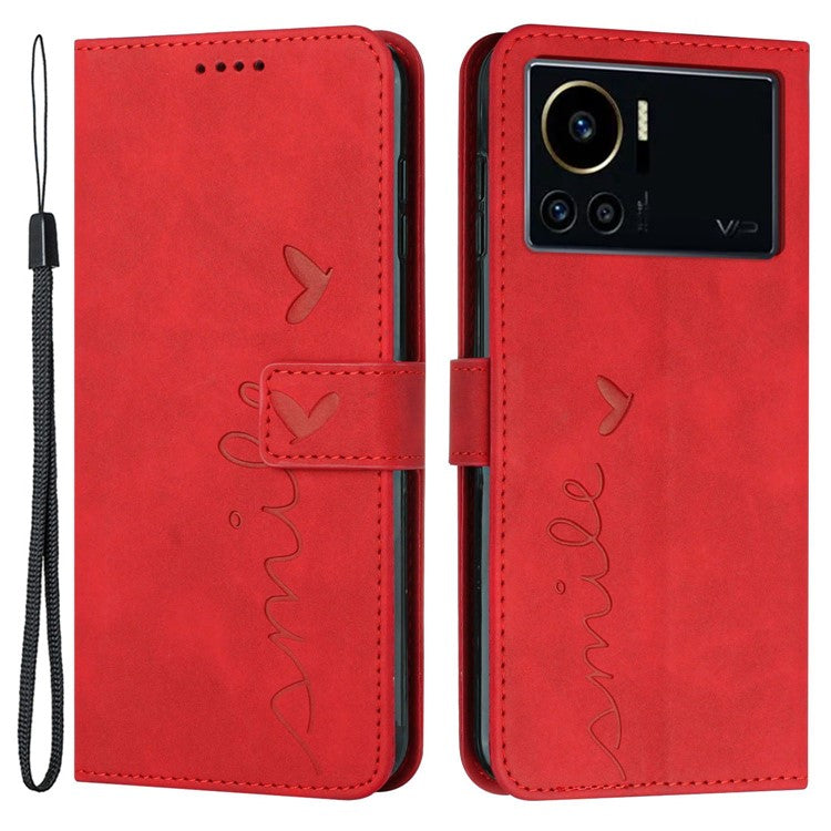 Phone Case Bag for Infinix Note 12 VIP 4G, Heart Shape Imprinting Wallet Stand Skin-Touch Feeling Cover - Red