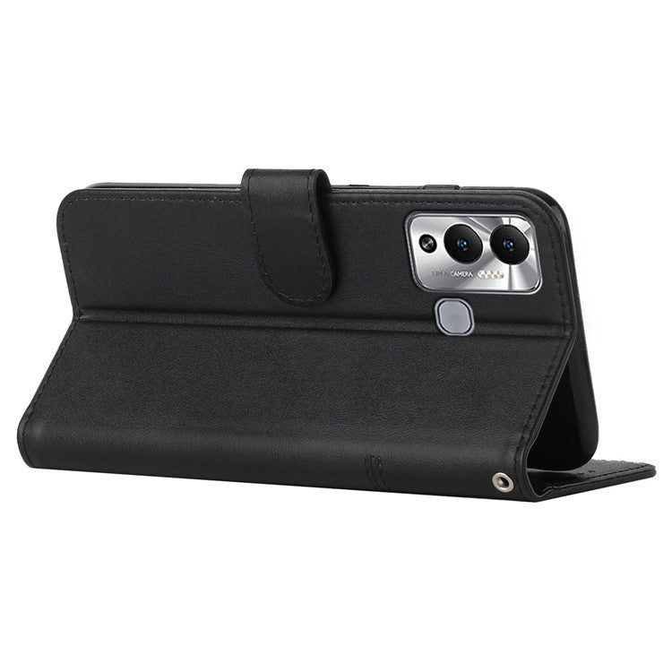 For Infinix Hot 12 Play 4G Stitching PU Leather Wallet Phone Case Magnetic Clasp Foldable Stand Cover with Strap - Black