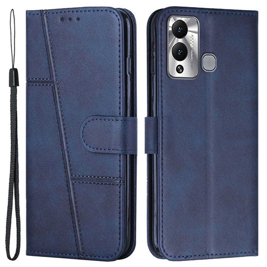 For Infinix Hot 12 Play 4G Stitching PU Leather Wallet Phone Case Magnetic Clasp Foldable Stand Cover with Strap - Sapphire
