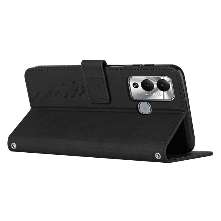 For Infinix Hot 12 Play 4G Anti-Scratch PU Leather Cover Heart Shape Imprinting Phone Wallet Stand Skin-Touch Feeling Case - Black
