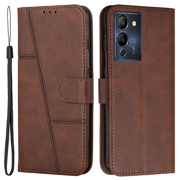 For Infinix Note 12 G96 4G Stitching PU Leather Wallet Folio Flip Phone Case Foldable Stand Shockproof Wallet Cover with Strap - Brown