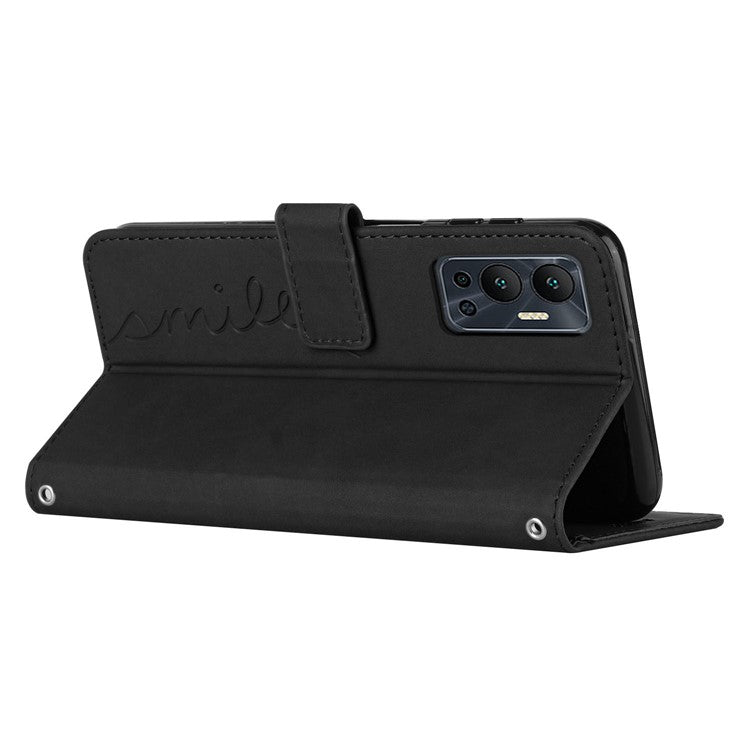 For Infinix Hot 12 4G Heart Shape Imprinting Skin-Touch Phone Stand Case PU Leather Wallet Folio Flip Cover - Black