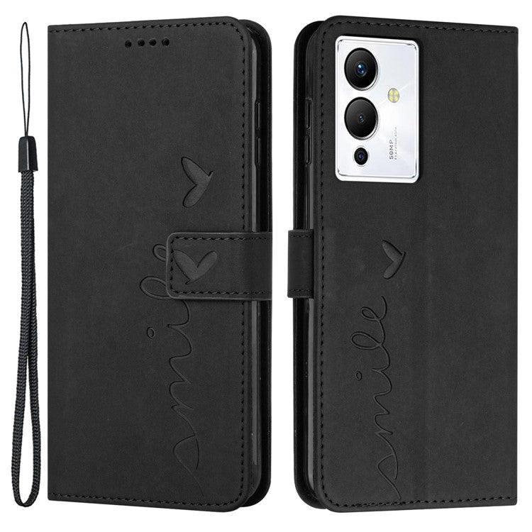 For Infinix Note 12 5G / Note 12 Pro 5G Heart Shape Imprinting Phone Wallet Stand Case Skin-Touch PU Leather Protective Cover - Black