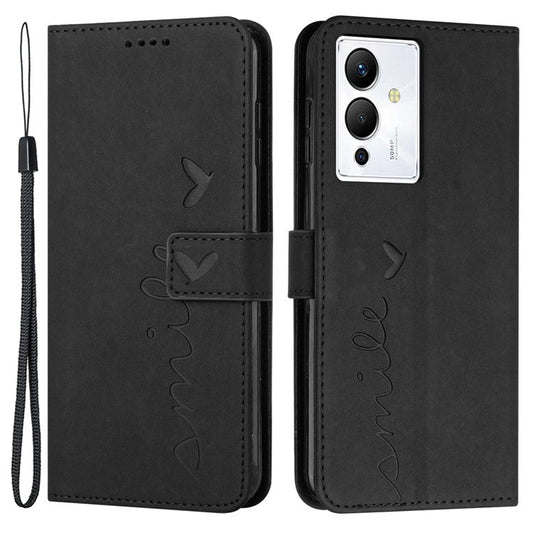For Infinix Note 12 5G / Note 12 Pro 5G Heart Shape Imprinting Phone Wallet Stand Case Skin-Touch PU Leather Protective Cover - Black