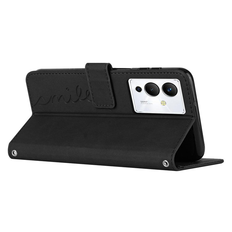 For Infinix Note 12 5G / Note 12 Pro 5G Heart Shape Imprinting Phone Wallet Stand Case Skin-Touch PU Leather Protective Cover - Black