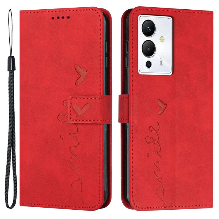For Infinix Note 12 5G / Note 12 Pro 5G Heart Shape Imprinting Phone Wallet Stand Case Skin-Touch PU Leather Protective Cover - Red