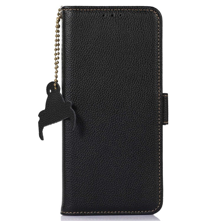 Genuine Leather Case for Google Pixel 7 Pro 5G, Shockproof Side Magnetic Closure Phone Case RFID Blocking Wallet Phone Cover with Stand - Black