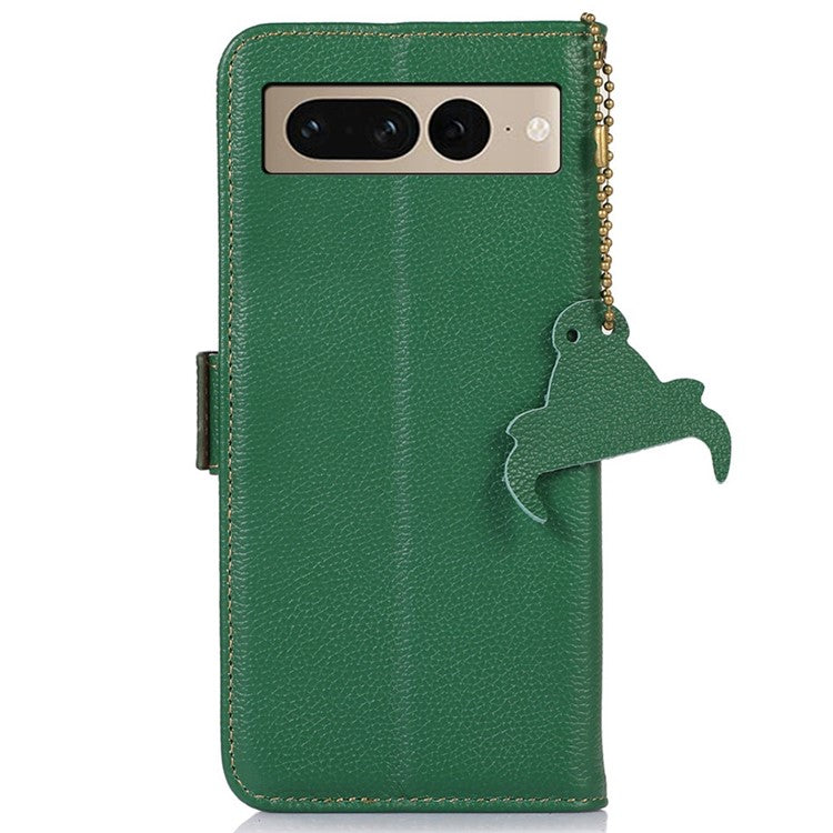 Genuine Leather Case for Google Pixel 7 Pro 5G, Shockproof Side Magnetic Closure Phone Case RFID Blocking Wallet Phone Cover with Stand - Green