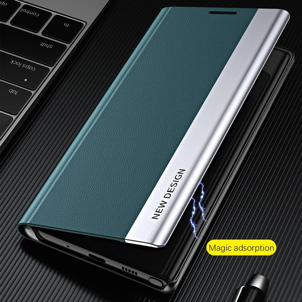 For Samsung Galaxy S23 Ultra Electroplating PU Leather Phone Stand Cover Auto Adsorption Anti-drop Case - Green