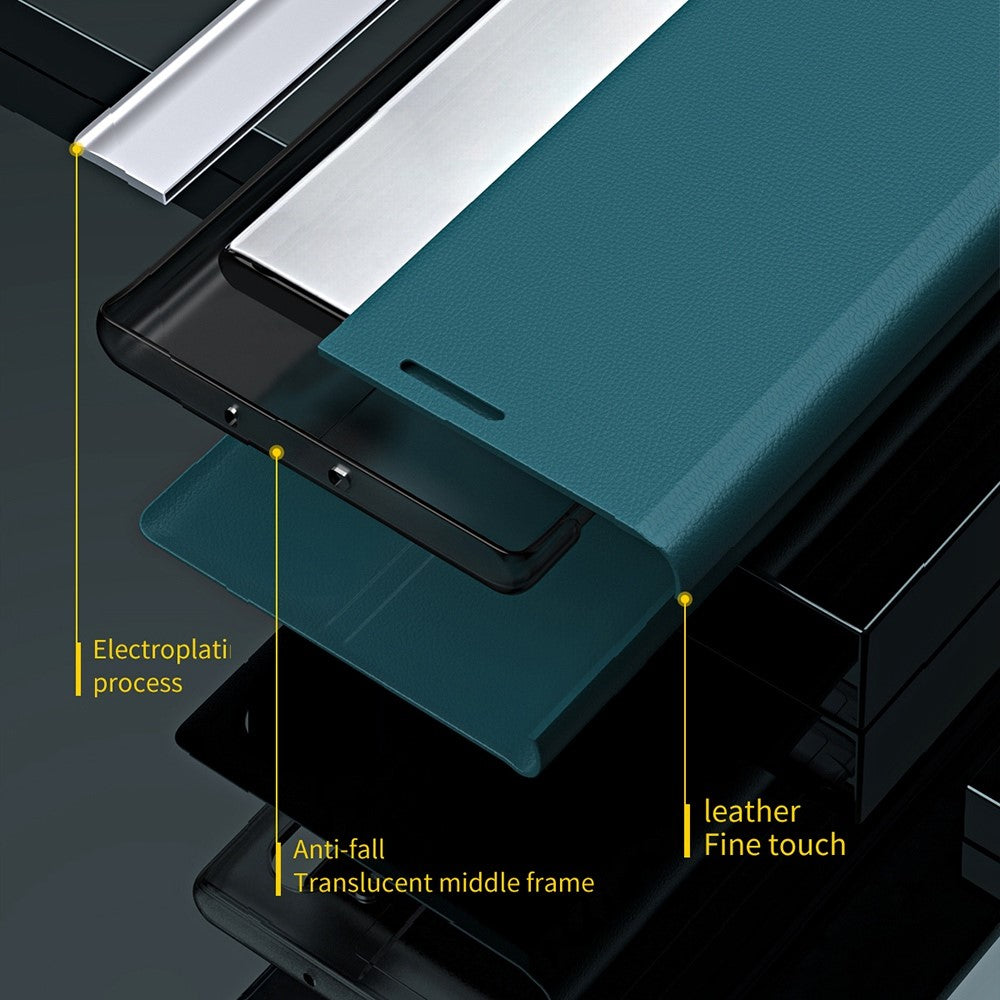 For Samsung Galaxy S23 Ultra Electroplating PU Leather Phone Stand Cover Auto Adsorption Anti-drop Case - Green