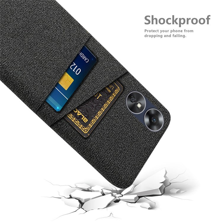 Phone Case for Oppo A17 4G / A17k 4G, Convenient Dual Card Slots Anti-scratch Cloth Coated Hard PC Protective Cover - Black