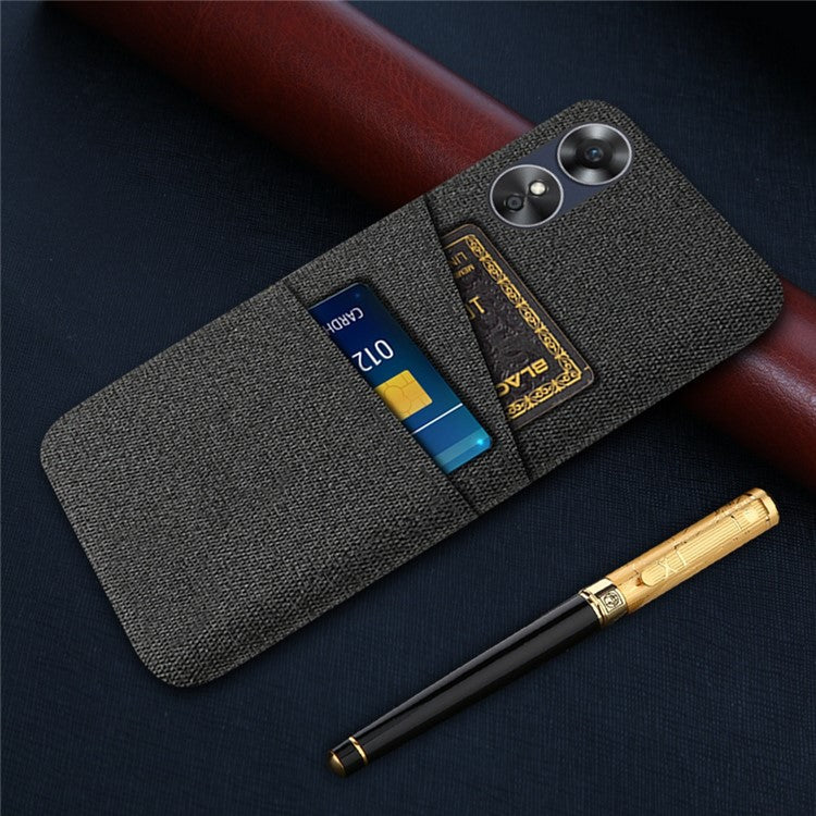 Phone Case for Oppo A17 4G / A17k 4G, Convenient Dual Card Slots Anti-scratch Cloth Coated Hard PC Protective Cover - Black
