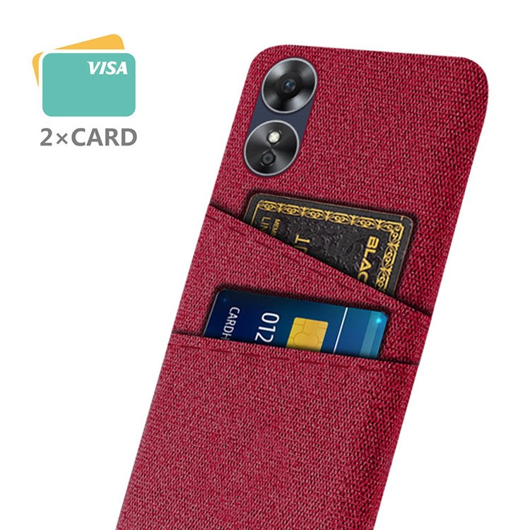 Phone Case for Oppo A17 4G / A17k 4G, Convenient Dual Card Slots Anti-scratch Cloth Coated Hard PC Protective Cover - Red