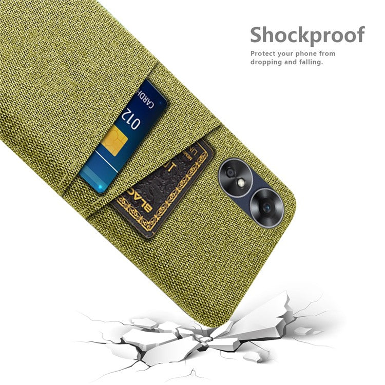Phone Case for Oppo A17 4G / A17k 4G, Convenient Dual Card Slots Anti-scratch Cloth Coated Hard PC Protective Cover - Yellow