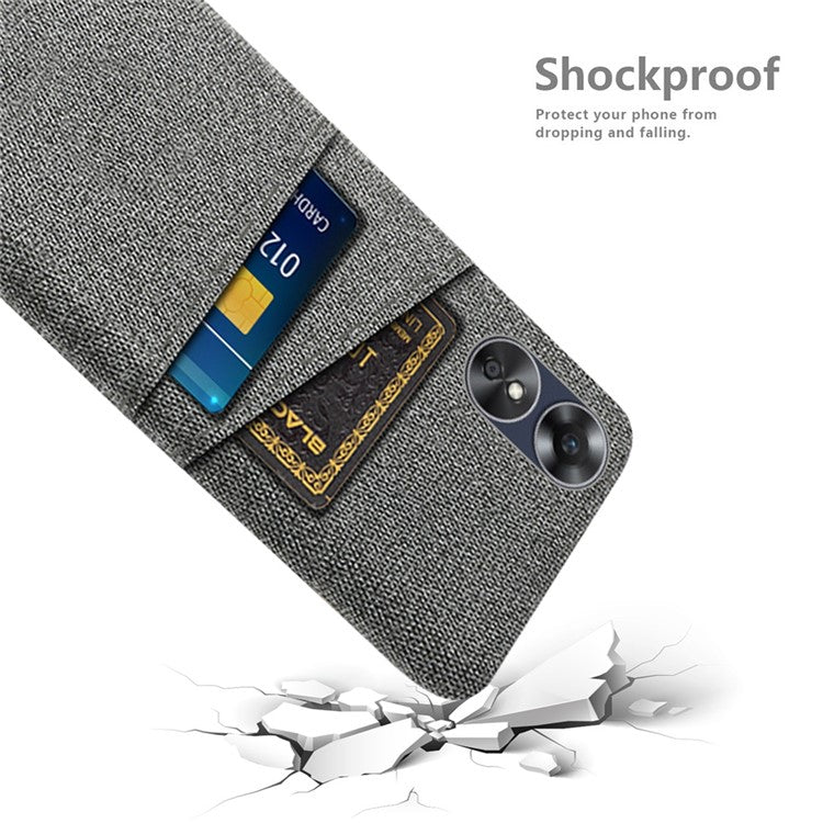 Phone Case for Oppo A17 4G / A17k 4G, Convenient Dual Card Slots Anti-scratch Cloth Coated Hard PC Protective Cover - Grey