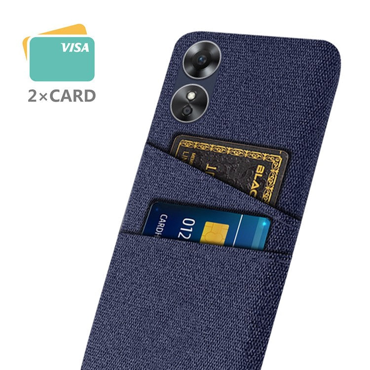 Phone Case for Oppo A17 4G / A17k 4G, Convenient Dual Card Slots Anti-scratch Cloth Coated Hard PC Protective Cover - Blue