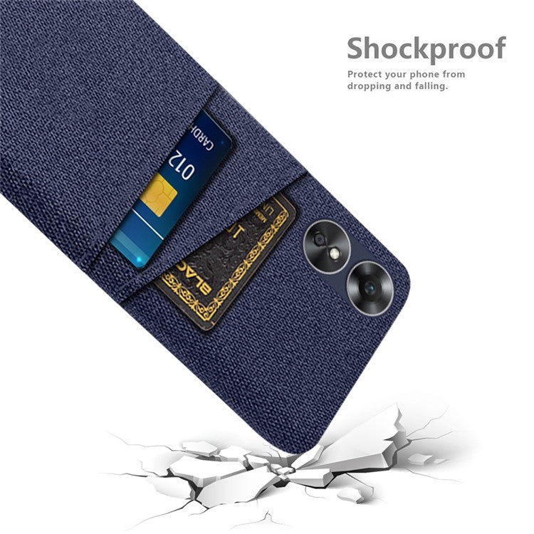 Phone Case for Oppo A17 4G / A17k 4G, Convenient Dual Card Slots Anti-scratch Cloth Coated Hard PC Protective Cover - Blue