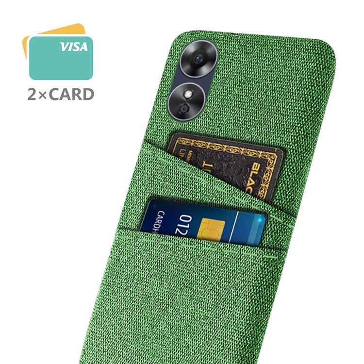 Phone Case for Oppo A17 4G / A17k 4G, Convenient Dual Card Slots Anti-scratch Cloth Coated Hard PC Protective Cover - Green