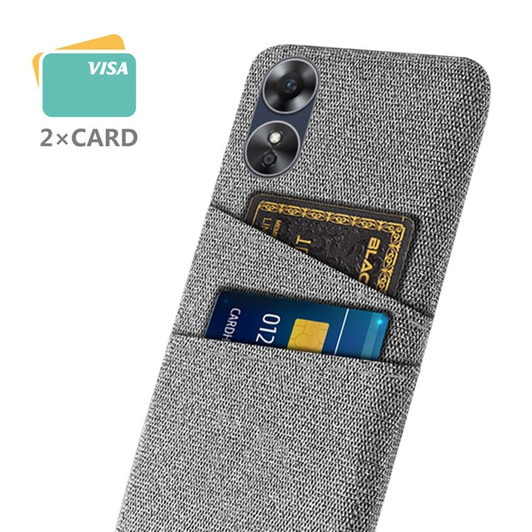 Phone Case for Oppo A17 4G / A17k 4G, Convenient Dual Card Slots Anti-scratch Cloth Coated Hard PC Protective Cover - Light Grey