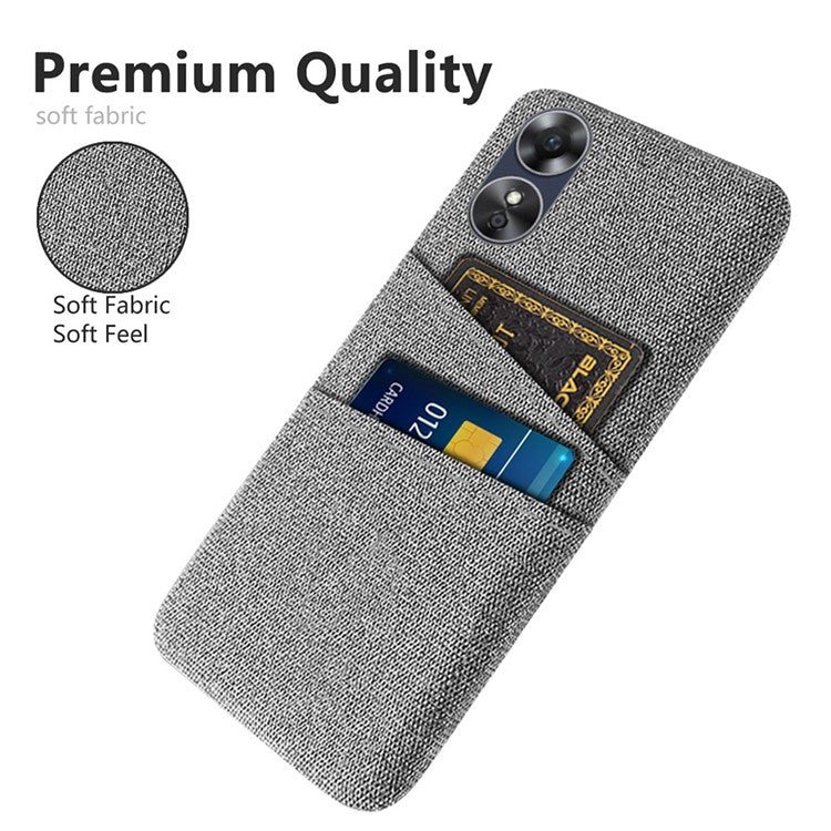 Phone Case for Oppo A17 4G / A17k 4G, Convenient Dual Card Slots Anti-scratch Cloth Coated Hard PC Protective Cover - Light Grey