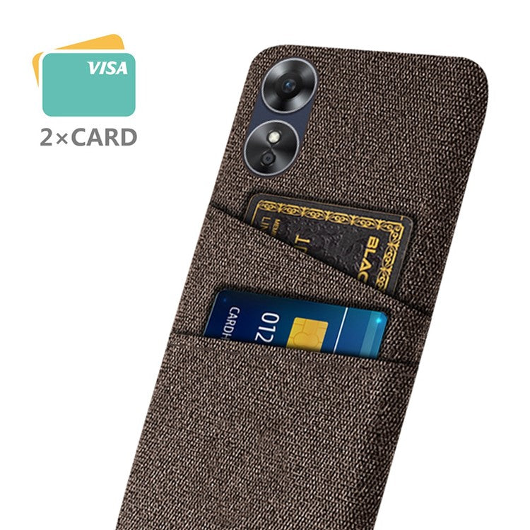 Phone Case for Oppo A17 4G / A17k 4G, Convenient Dual Card Slots Anti-scratch Cloth Coated Hard PC Protective Cover - Brown