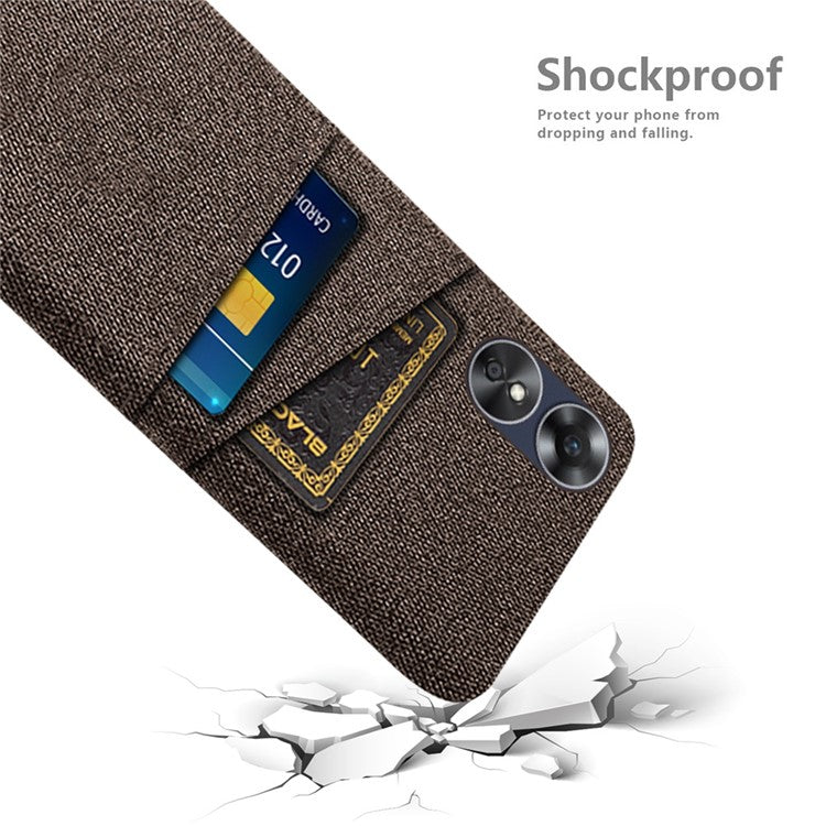 Phone Case for Oppo A17 4G / A17k 4G, Convenient Dual Card Slots Anti-scratch Cloth Coated Hard PC Protective Cover - Brown
