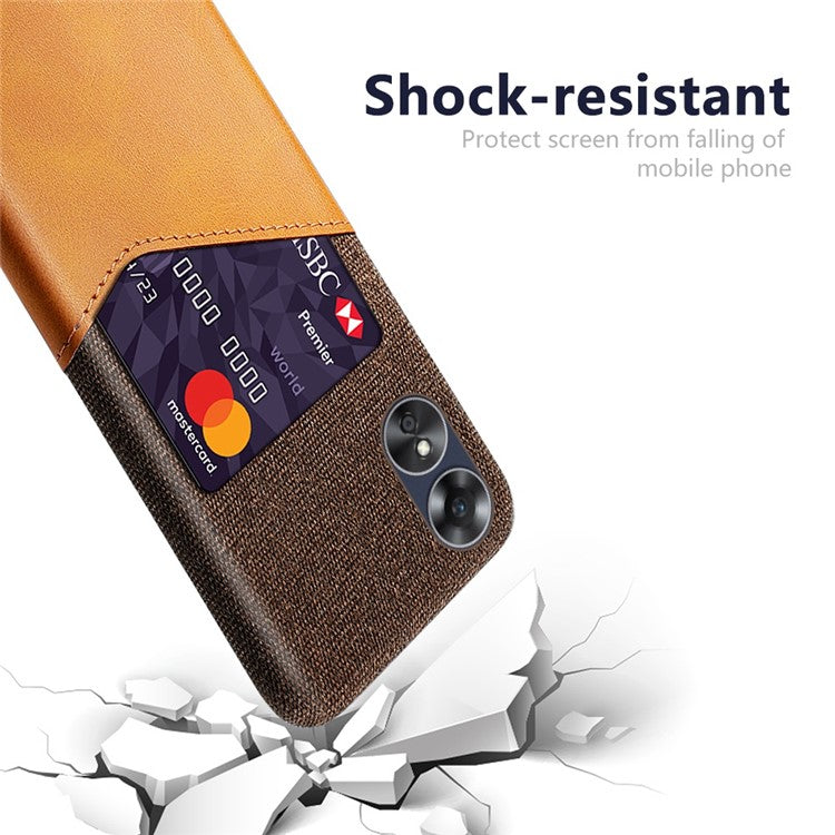 Phone Case for Oppo A17 4G / A17k 4G, Card Holder Design Anti-fall Cloth Texture Phone Case PU Leather Coated PC Cover - Orange