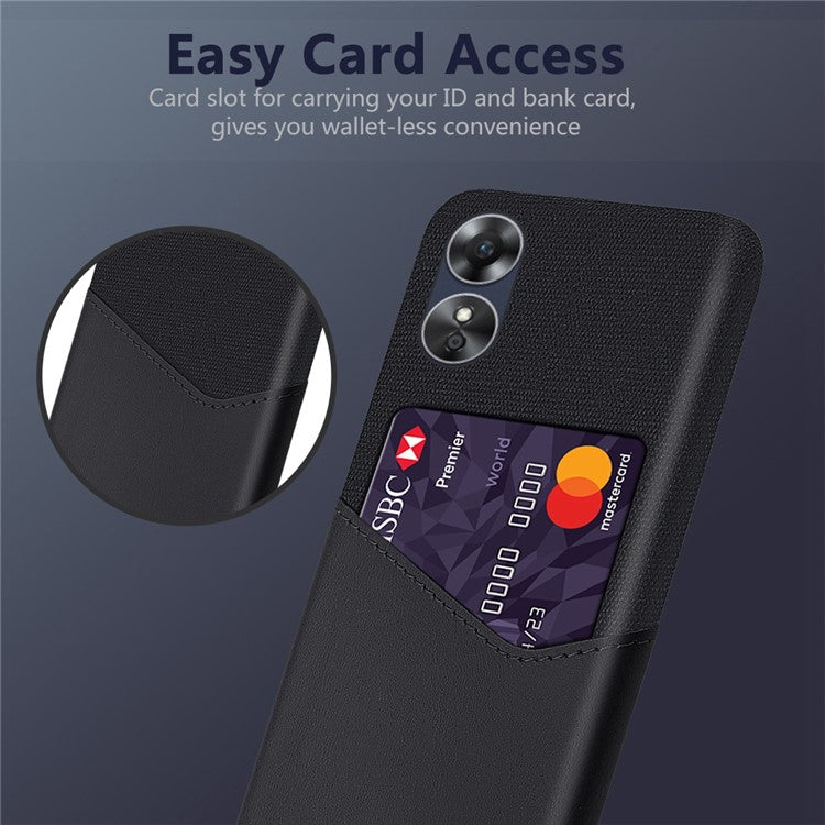 Phone Case for Oppo A17 4G / A17k 4G, Card Holder Design Anti-fall Cloth Texture Phone Case PU Leather Coated PC Cover - Black