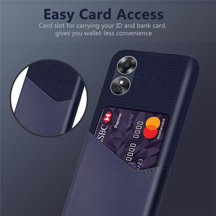 Phone Case for Oppo A17 4G / A17k 4G, Card Holder Design Anti-fall Cloth Texture Phone Case PU Leather Coated PC Cover - Blue