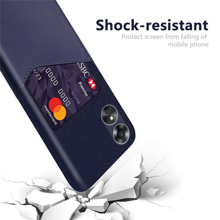 Phone Case for Oppo A17 4G / A17k 4G, Card Holder Design Anti-fall Cloth Texture Phone Case PU Leather Coated PC Cover - Blue