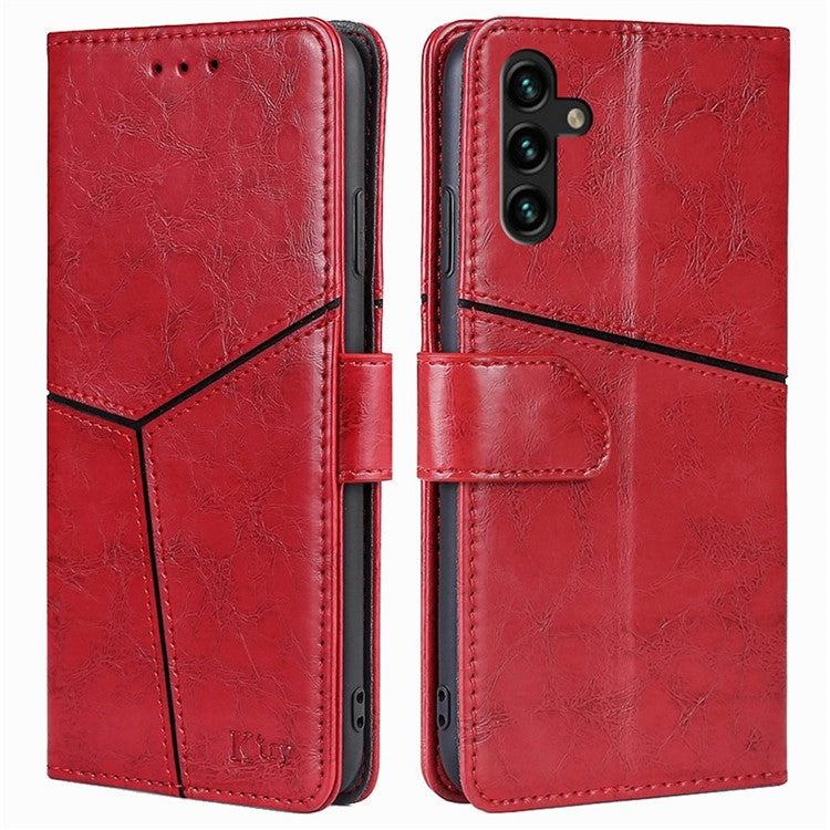 Anti-scratch Folio Flip Cover For Samsung Galaxy A04s 4G (164.7 x 76.7 x 9.1 mm) Geometric Splicing Phone Case PU Leather Stand Wallet - Red